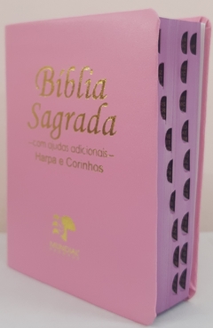 Bíblia sagrada com ajudas adicionais e harpa media - capa luxo rosa lisa