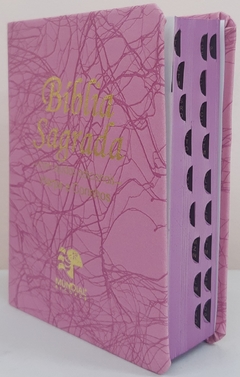 Bíblia sagrada com ajudas adicionais e harpa media - capa luxo rosa raiz