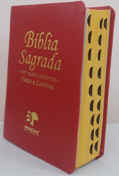 Bíblia sagrada com ajudas adicionais e harpa media - capa luxo vermelha