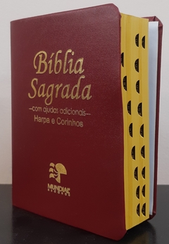 Bíblia sagrada com ajudas adicionais e harpa média - capa luxo vinho