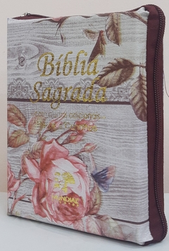 Bíblia média com harpa - capa com zíper azaleia
