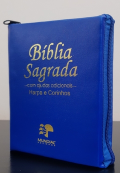 Bíblia média com harpa - capa com zíper azul royal