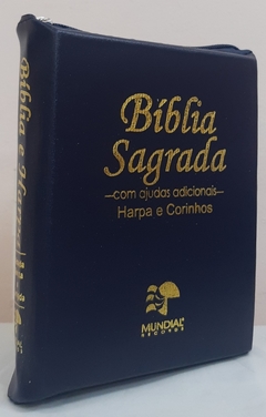Bíblia sagrada média com ajudas adicionais e harpa - capa com zíper azul marinho - comprar online