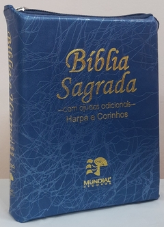 Bíblia sagrada média com ajudas adicionais e harpa - capa com zíper azul raiz - comprar online