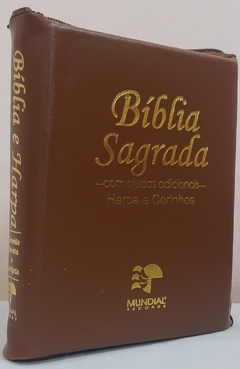 Bíblia sagrada média com ajudas adicionais e harpa - capa com zíper caramelo - comprar online