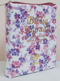 Bíblia média com harpa - capa com zíper floral roxa - comprar online