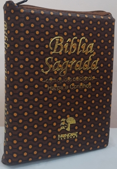Bíblia média com harpa - capa com zíper marrom bolinhas - comprar online