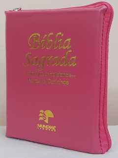 Bíblia média com harpa - capa com zíper pink lisa