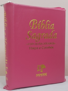 Bíblia sagrada média com ajudas adicionais e harpa - capa com zíper pink lisa - comprar online