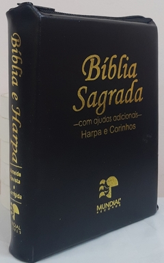 Bíblia sagrada média com ajudas adicionais e harpa - capa com zíper preta - comprar online