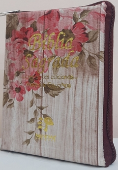 Bíblia sagrada média com ajudas adicionais e harpa - capa com zíper romantic vermelha