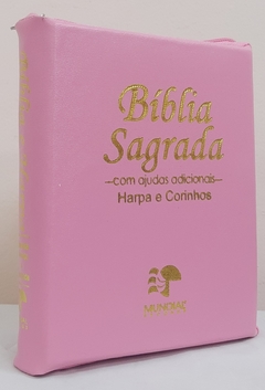 Bíblia sagrada média com ajudas adicionais e harpa - capa com zíper rosa lisa - comprar online