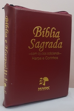 Bíblia sagrada média com ajudas adicionais e harpa - capa com zíper vinho - comprar online