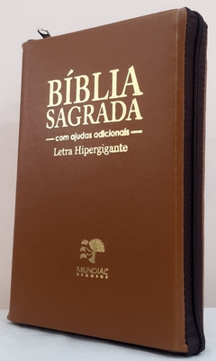 Bíblia sagrada com ajudas adicionais letra hipergigante - capa com zíper caramelo