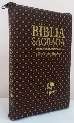 Bíblia sagrada com ajudas adicionais letra hipergigante - capa com zíper marrom bolinhas - comprar online