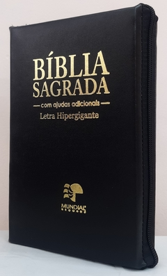 Bíblia tradicional letra hipergigante - capa com zíper preta