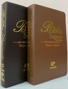 Bíblia sagrada do casal letra gigante com harpa capa luxo café + caramelo - comprar online