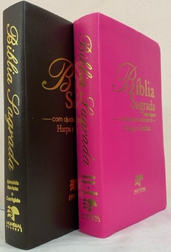 Bíblia sagrada do casal letra gigante com harpa capa luxo café + pink lisa - comprar online
