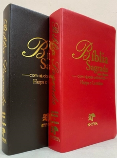 Bíblia sagrada do casal letra gigante com harpa capa luxo café + vermelha - comprar online
