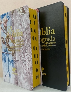 Bíblia sagrada do casal letra gigante com harpa capa luxo preta + azaleia