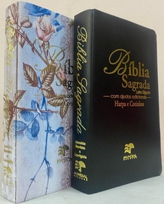 Bíblia sagrada do casal letra gigante com harpa capa luxo preta + azaleia - comprar online