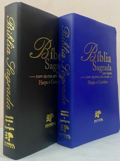 Bíblia sagrada do casal letra gigante com harpa capa luxo preta + azul - comprar online