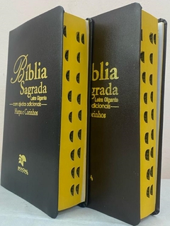 Bíblia sagrada do casal letra gigante com harpa capa luxo preta + café