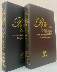 Bíblia sagrada do casal letra gigante com harpa capa luxo preta + café - comprar online