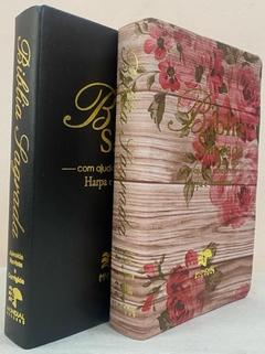 Bíblia sagrada do casal letra gigante com harpa capa luxo preta + romantic vermelha - comprar online