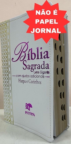 Bíblia sagrada com ajudas adicionais e harpa letra gigante - capa luxo elegance branca