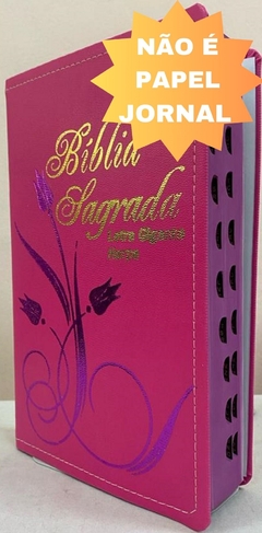 Bíblia letra gigante com harpa - capa luxo elegance flor pink