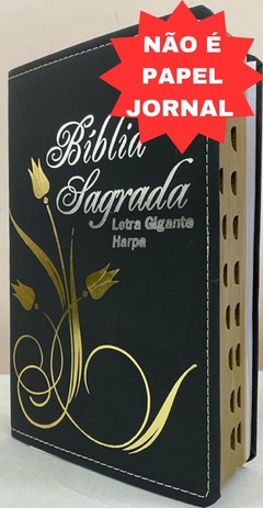 Bíblia letra gigante com harpa - capa luxo elegance flor preta