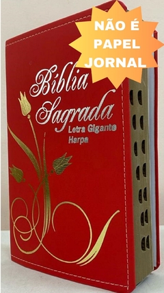 Bíblia letra gigante com harpa - capa luxo elegance flor vermelha