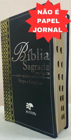 Biblia letra gigante com harpa - capa luxo elegance azul marinho