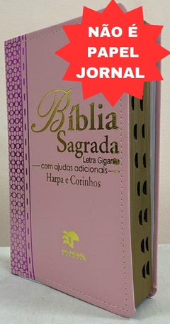 Biblia letra gigante com harpa - capa luxo elegance rosa