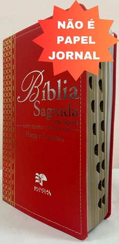 Biblia letra gigante com harpa - capa luxo elegance vermelha