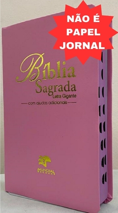 Bíblia sagrada com ajudas adicionais letra gigante - capa luxo rosa lisa