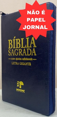Bíblia sagrada letra gigante - capa com zíper azul marinho
