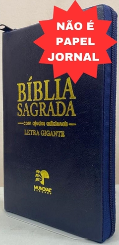 Bíblia sagrada com ajudas adicionais letra gigante capa com ziper azul marinho