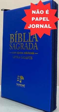Bíblia sagrada letra gigante - capa com zíper azul royal