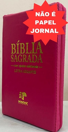 Bíblia sagrada letra gigante capa com zíper pink lisa