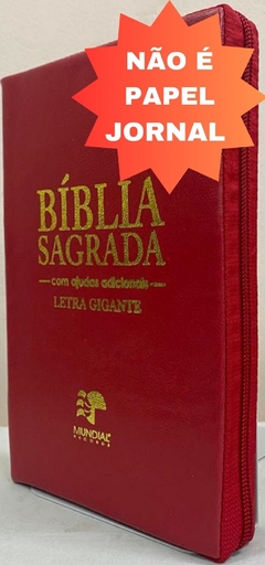 Bíblia sagrada com ajudas adicionais letra gigante capa com ziper vermelha