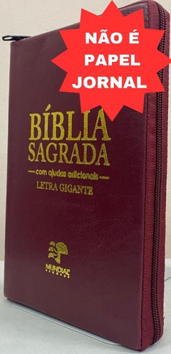 Bíblia sagrada letra gigante - capa com zíper vinho