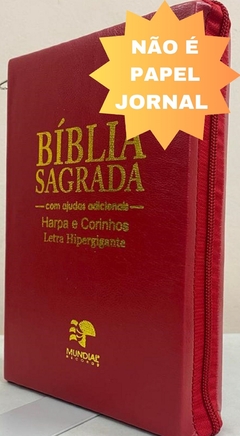 Bíblia letra hipergigante com harpa - capa com ziper vermelha