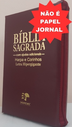 Bíblia letra hipergigante com harpa - capa com zíper vinho