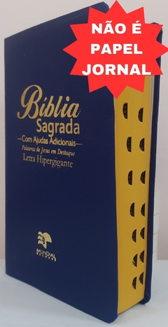 Bíblia sagrada letra hipergigante - capa luxo azul escuro