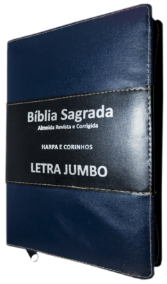 Bíblia com harpa letra jumbo - capa ziper azul