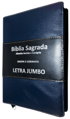 Bíblia letra Jumbo com Harpa - capa ziper azul