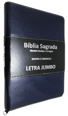 Bíblia letra Jumbo com Harpa - capa ziper azul - comprar online