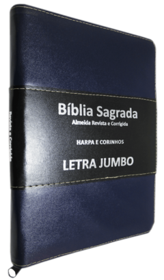 Bíblia com harpa letra jumbo - capa ziper azul - comprar online